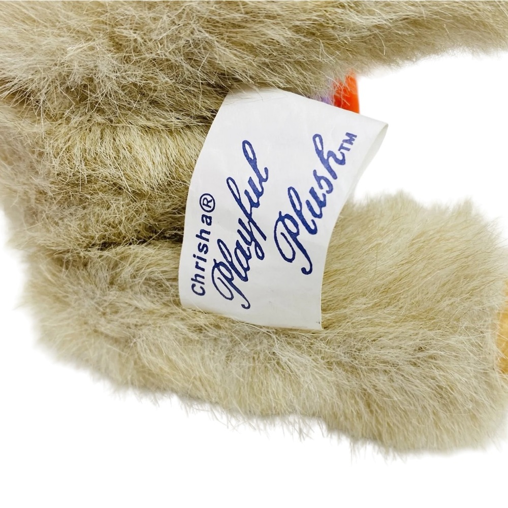 1988 Chrisha Playful Plush Brown Bunny Rabbit Knit Sweater 3D Carrot Easter Vtg - Picture 7 of 9